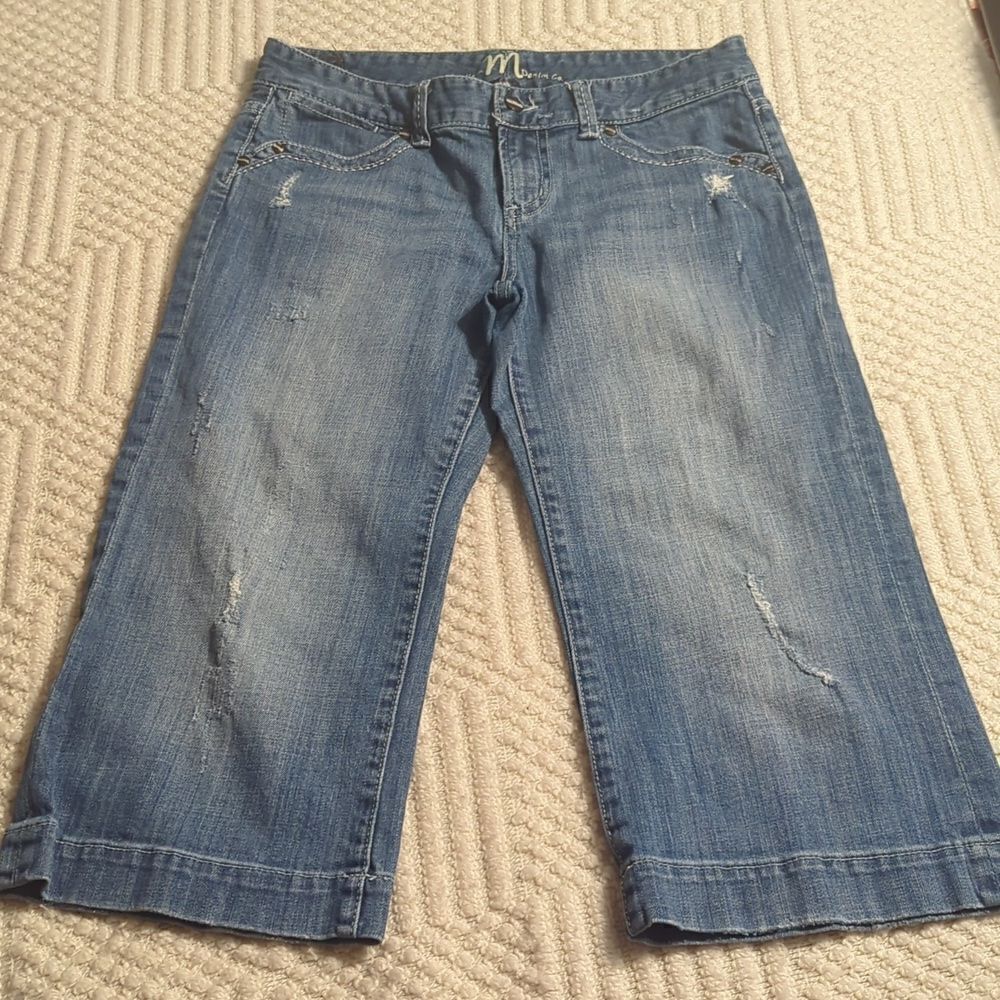 Distressed Capri Denim Blue Jeans Women's Size 7/8 Madison‎ Denim Co. Stretch